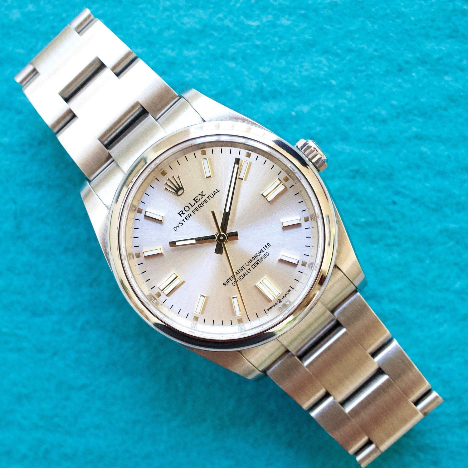 Rolex Oyster Perpetual 126000 36MM Silver Dial Gold Indices 2022 Factory Warranty - WearingTime Luxury Watches