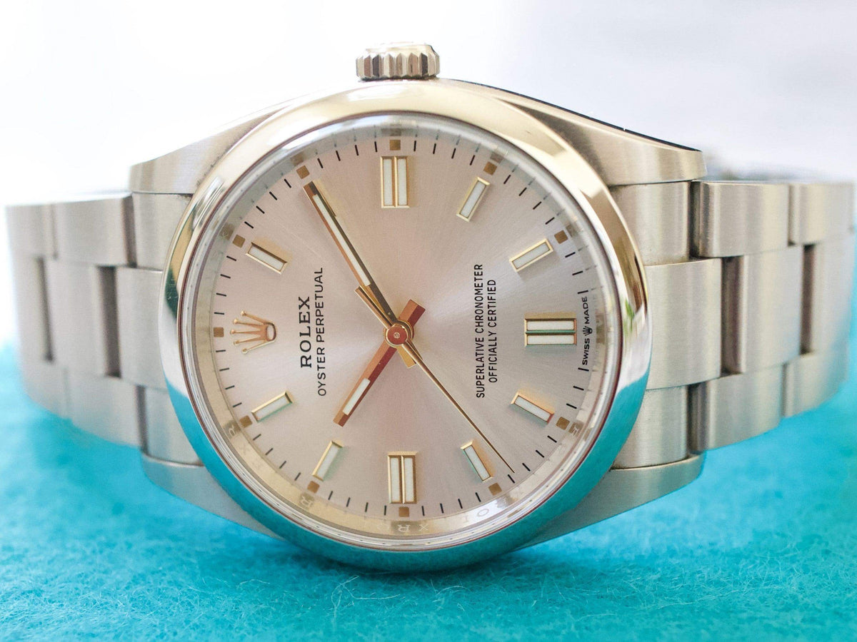 Rolex Oyster Perpetual 126000 36MM Silver Dial Gold Indices 2022 Factory Warranty - WearingTime Luxury Watches