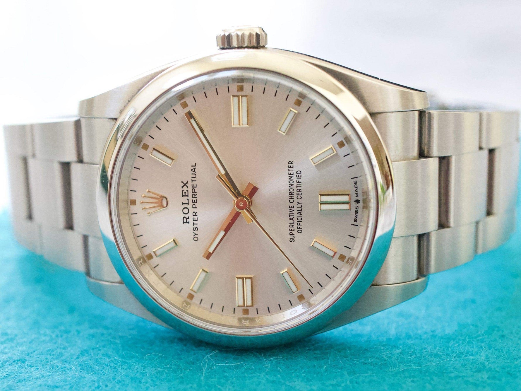 Rolex Oyster Perpetual 126000 36MM Silver Dial Gold Indices 2022 Factory Warranty - WearingTime Luxury Watches