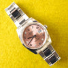 SOLDOUT: Rolex Oyster Perpetual Date 115234 34MM Factory Pink/Salmon Diamond Dial Factory Warranty Travel Box and Service Papers