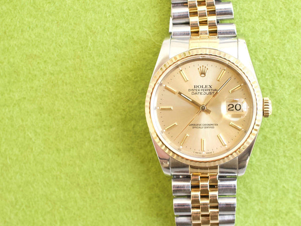 SOLDOUT: Rolex Datejust 16233 36MM Champagne Dial Automatic Rolex Travel Case 1990