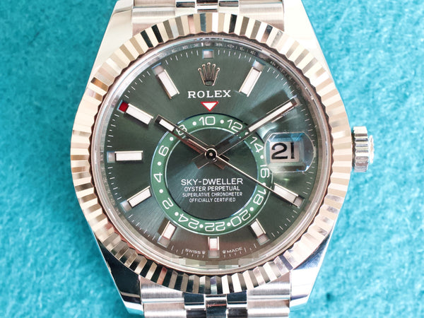 Rolex Sky-Dweller 336934 42MM Mint Green Dial 18K White Gold Bezel Automatic Jubilee Mint Box Papers 2026