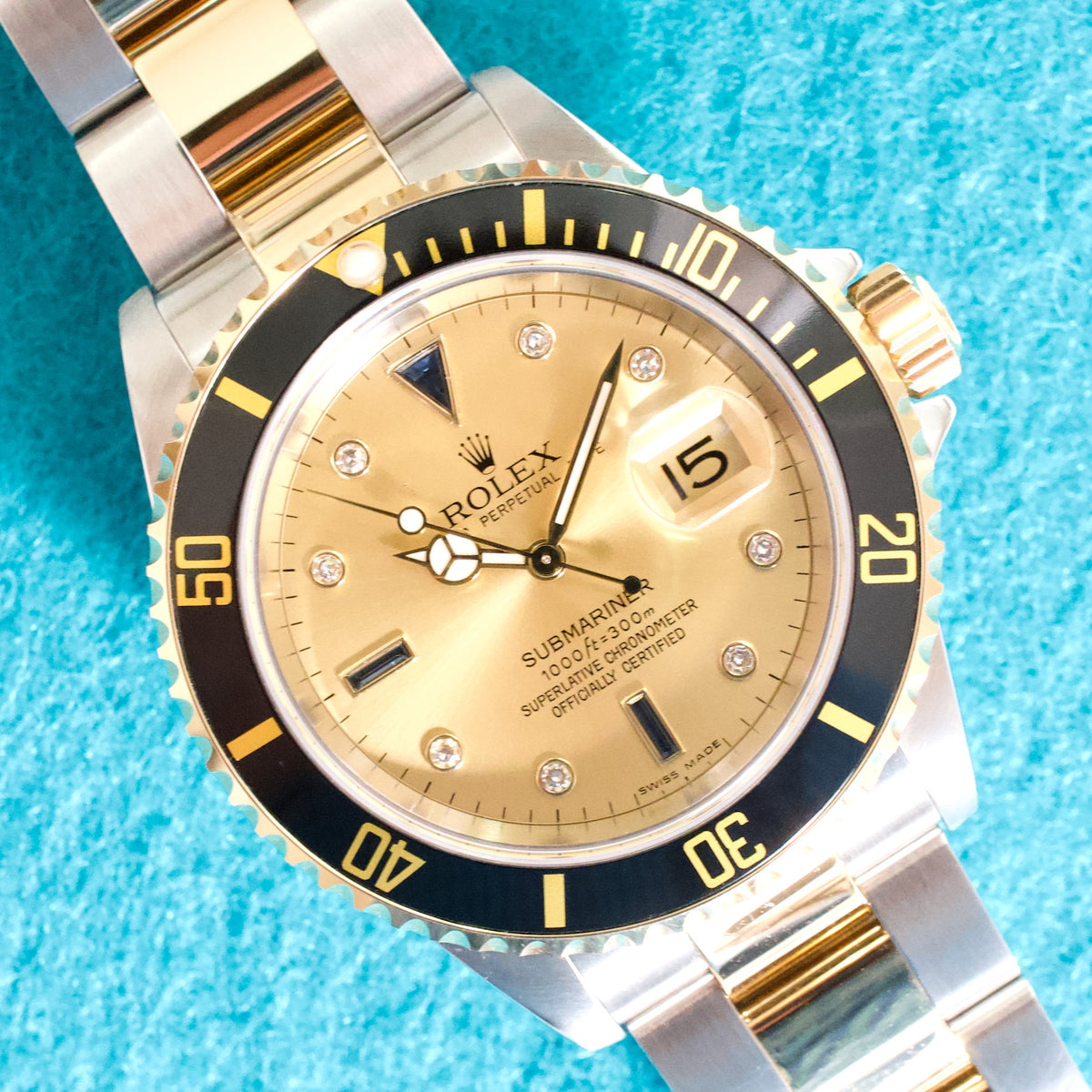 Rolex Submariner Date 116613LN Serti Dial Two-Tone 18k Yellow Gold Steel Automatic Box Papers 2002