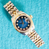 SOLDOUT: Rolex Lady-Datejust 179173 26MM Automatic 18k Two-Tone Jubilee Factory Blue Vignette Diamond Dial SERVICED Box Papers 2004