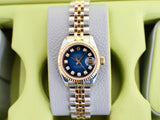 SOLDOUT: Rolex Lady-Datejust 179173 26MM Automatic 18k Two-Tone Jubilee Factory Blue Vignette Diamond Dial SERVICED Box Papers 2004