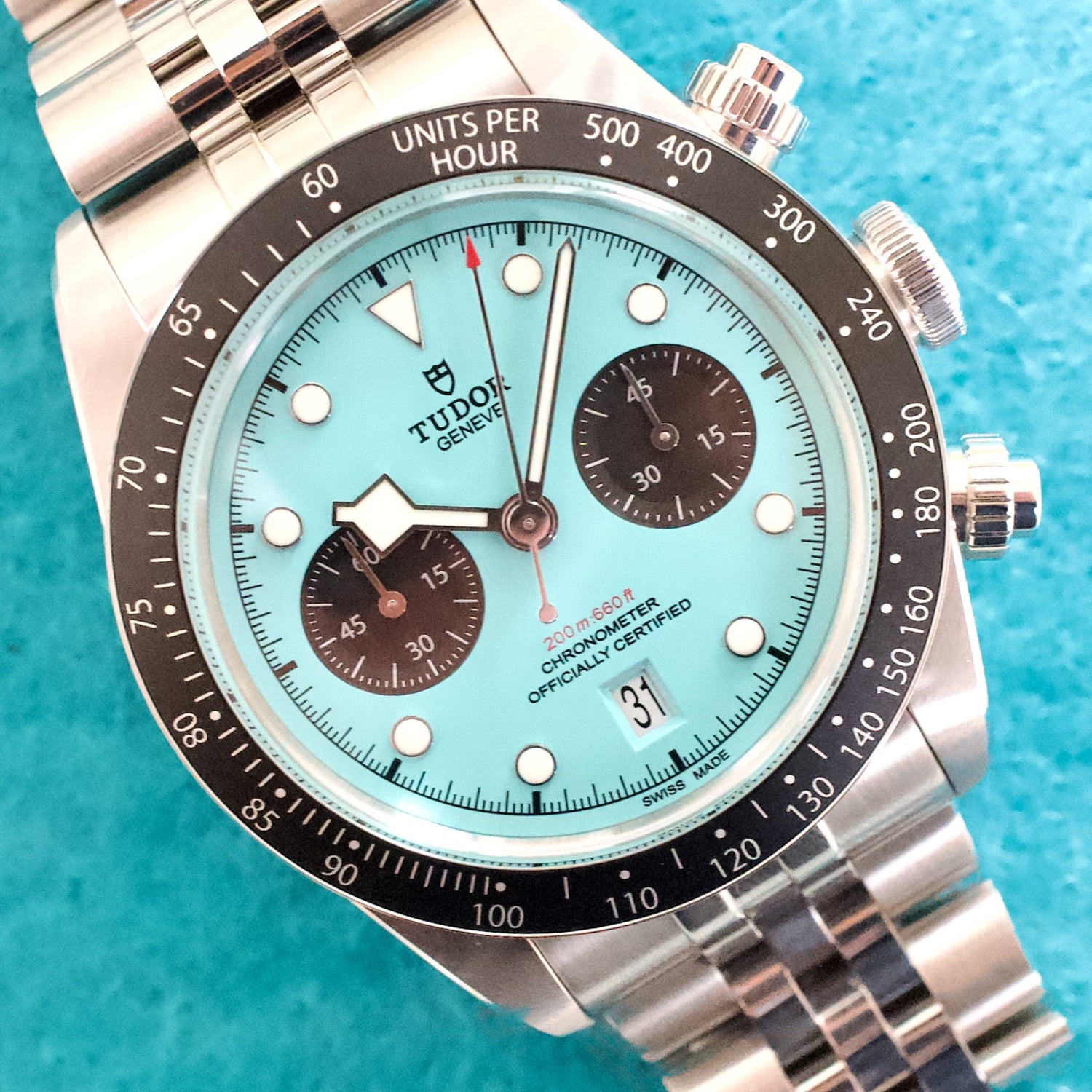 Tudor Blackbay 79360N 41MM Chronograph FLAMINGO BLUE Turquoise Dial Like New Box Papers 2025