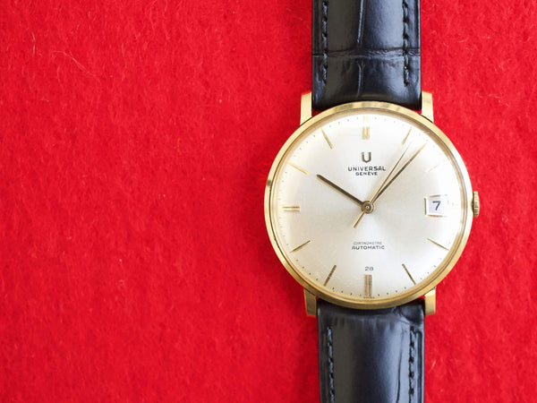 SOLDOUT: Universal Genève Chronometer Automatic 18K Gold Microtor 218-2 Vintage Swiss Watch FULLY SERVICED ONE YEAR WARRANTY