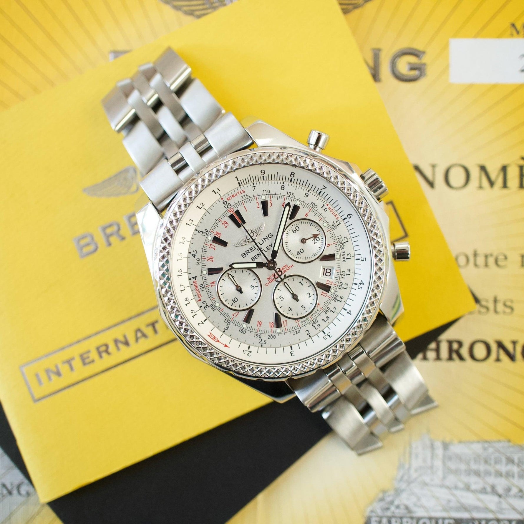 Breitling Bentley A25362 48MM Chronograph White Steel Travel Box and Papers 2010 - WearingTime Luxury Watches