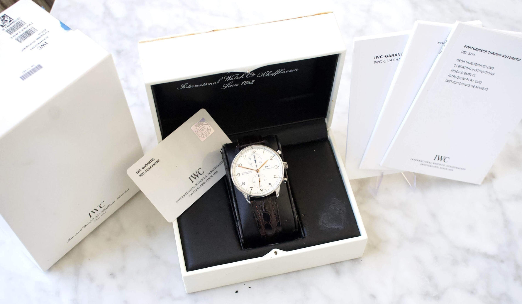 IWC Portuguese IW371445 40MM White Dial Chronograph Box and Papers - WearingTime Luxury Watches