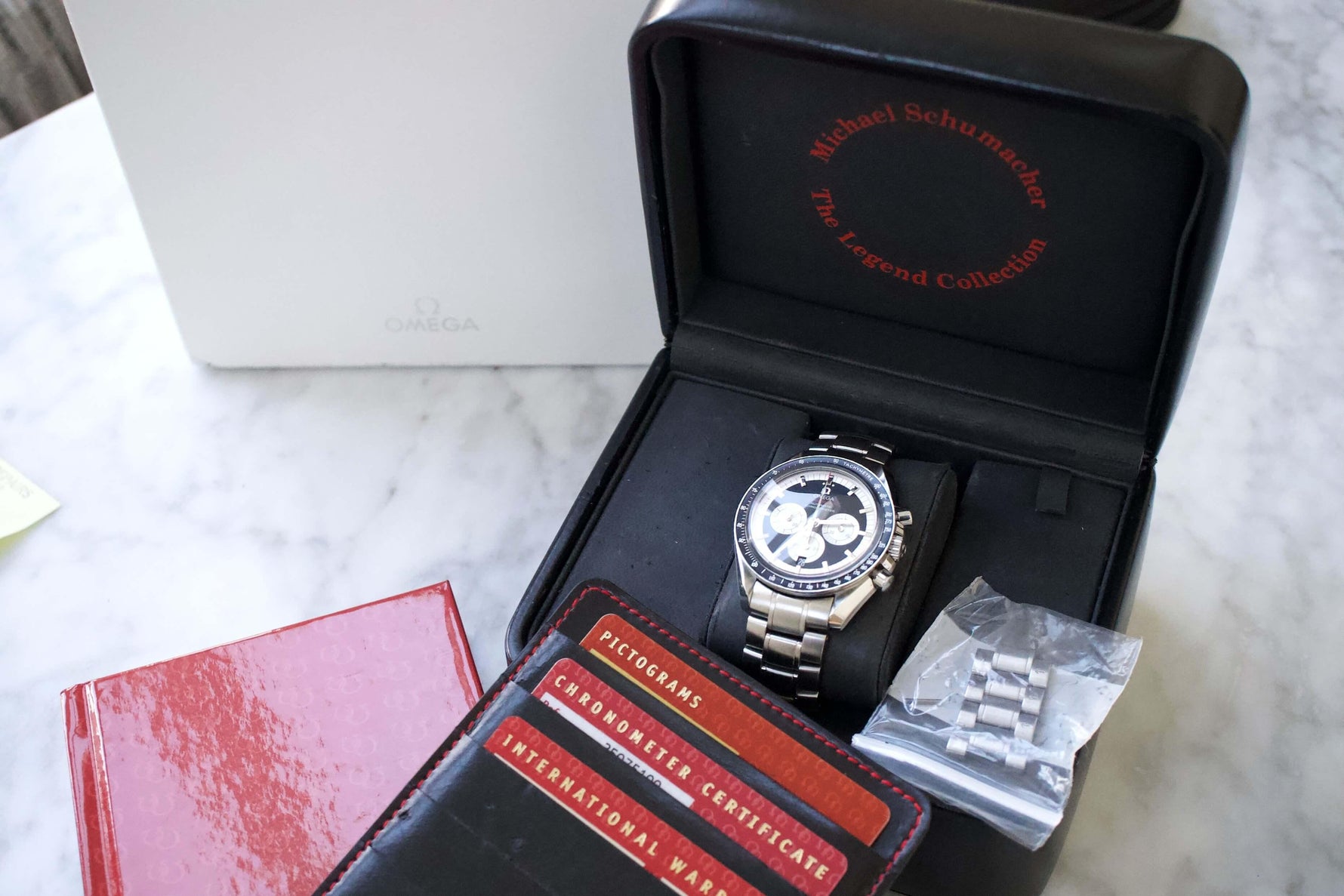 Omega Speedmaster 42MM Automatic Chronograph Panda Steel Box Papers Schumaker Limited 35075100 - WearingTime Luxury Watches