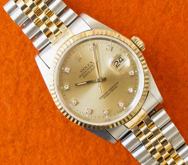 SOLDOUT: Rolex Datejust 16233 36MM Factory Diamond Two Tone Jubilee Quickset Box