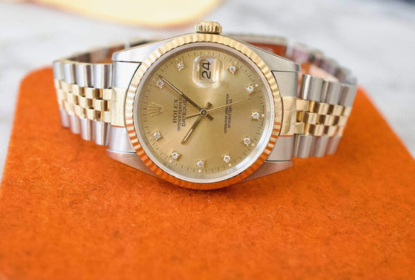 SOLDOUT: Rolex Datejust 16233 36MM Factory Diamond Two Tone Jubilee Quickset Box