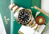 SOLDOUT: Rolex GMT Master II 116713LN CERAMIC Gold and Steel Automatic GMT Black Dial Box PAPERS