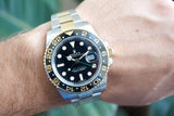 SOLDOUT: Rolex GMT Master II 116713LN CERAMIC Gold and Steel Automatic GMT Black Dial Box PAPERS