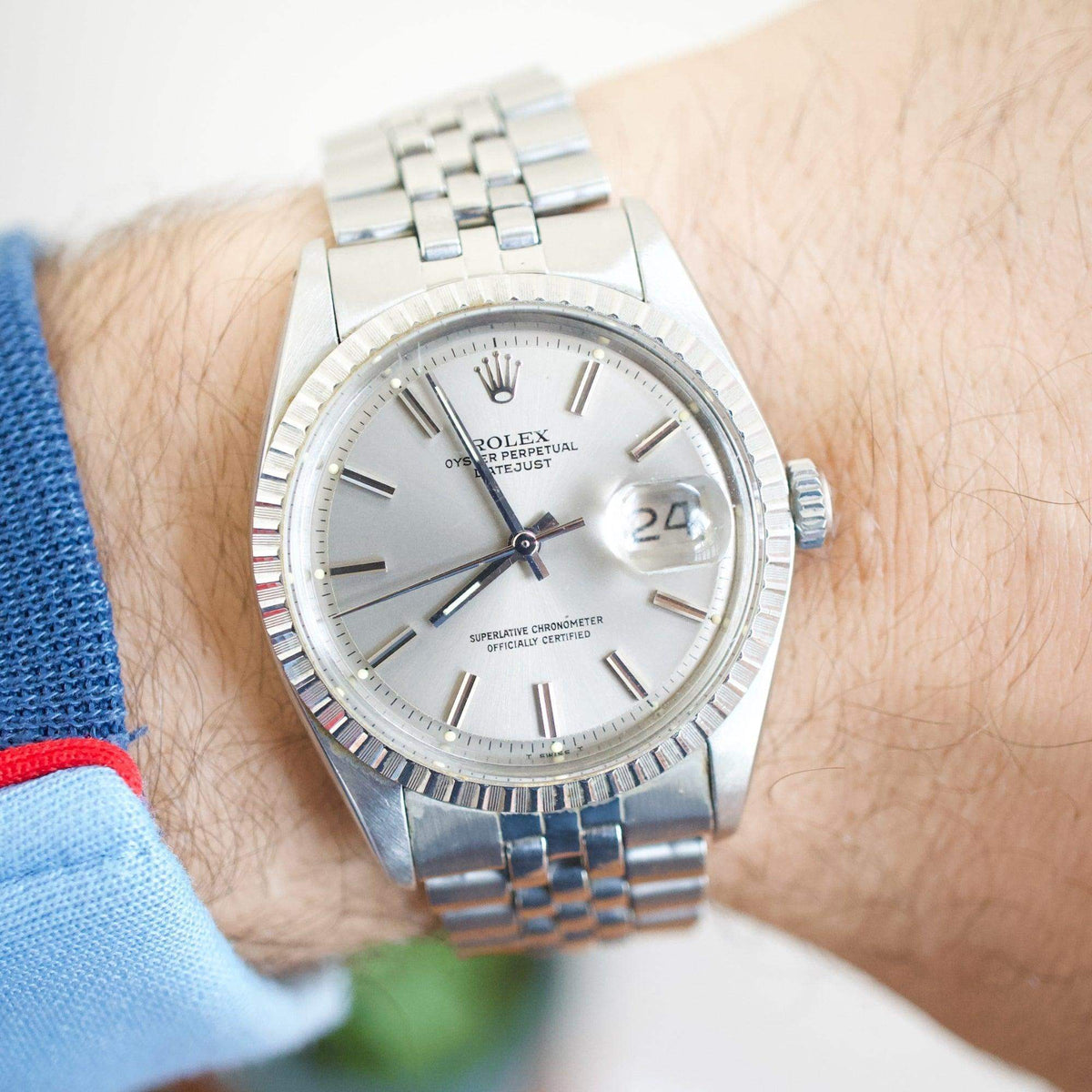 SOLD OUT: 1978 Rolex Datejust 1603 36MM Ghost/Grey Dial FACTORY SERVICE Box CARD Engine Turned - WearingTime Luxury Watches