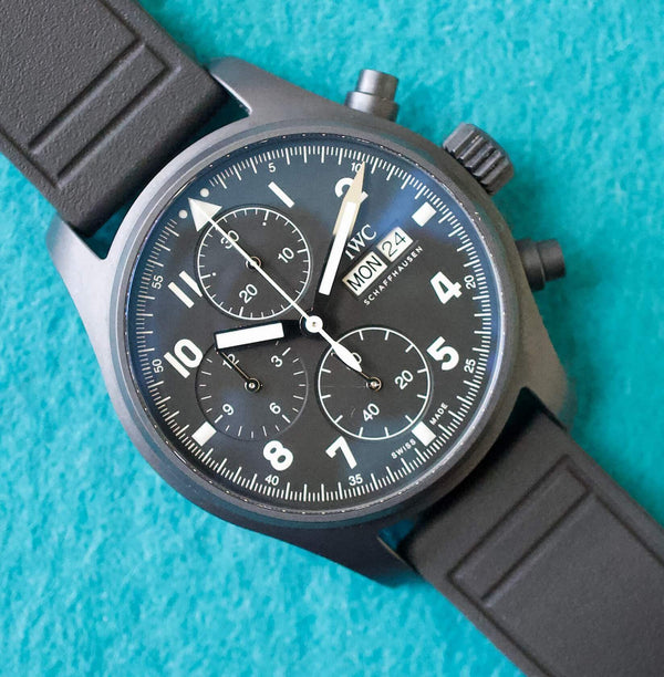 SOLD OUT: 41MM IWC PILOT’S WATCH CHRONOGRAPH TRIBUTE TO 3705 2021 BOX AND PAPERS Ceratanium AUTOMATIC