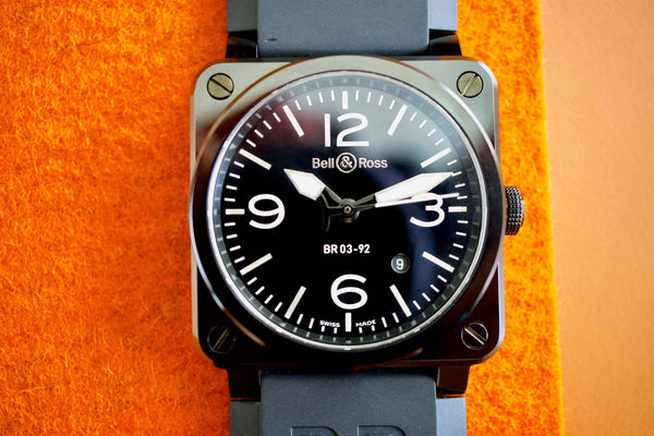 SOLD OUT: Bell & Ross Aviation BR 03-92 42MM Date, Ceramic Black Steel, Cermaic Box Automatic 2007