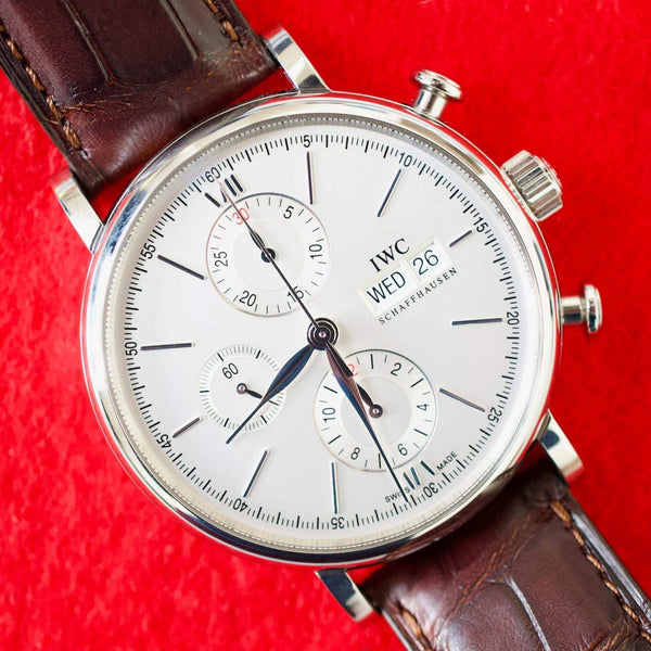 SOLD OUT: IWC Portofino Chronograph IW391007 42MM Day Date Chronograph Silver Steel Papers Automatic 2017