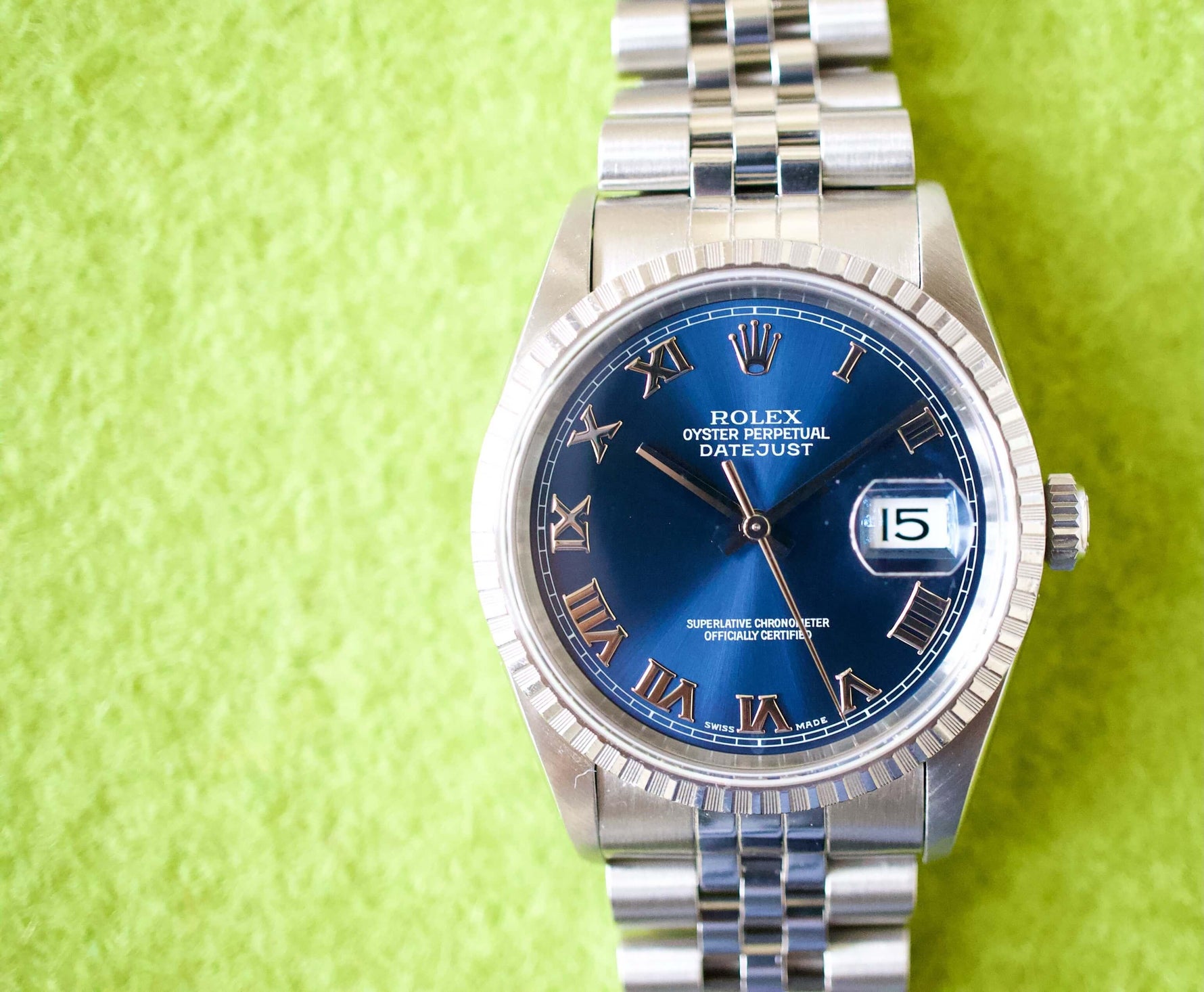 SOLD OUT: Rolex Datejust 16220 36MM Quickset Jubilee Engine Turned 1999 Blue Dial Papers SERVICED BY ROLEX - WearingTime Luxury Watches