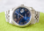 SOLD OUT: Rolex Datejust 16220 36MM Quickset Jubilee Engine Turned 1999 Blue Dial Papers SERVICED BY ROLEX - WearingTime Luxury Watches