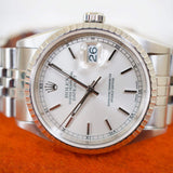 SOLD OUT: Rolex Datejust 16220 36MM Quickset Jubilee Engine-Turned 3135 Silver Steel Box 1999
