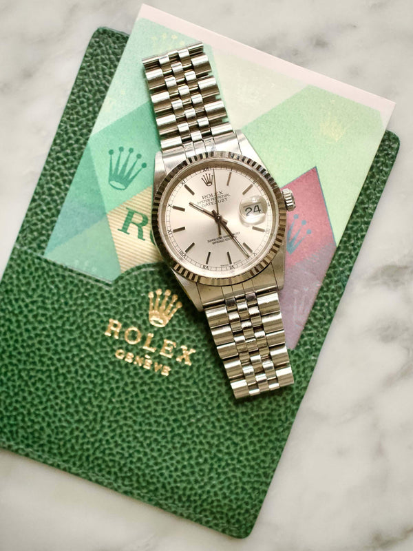 SOLD OUT: Rolex Datejust 16234 36MM Quickset Jubilee 18K Gold Fluted 3135 Steel Box and Papers 2001 "HONDA"