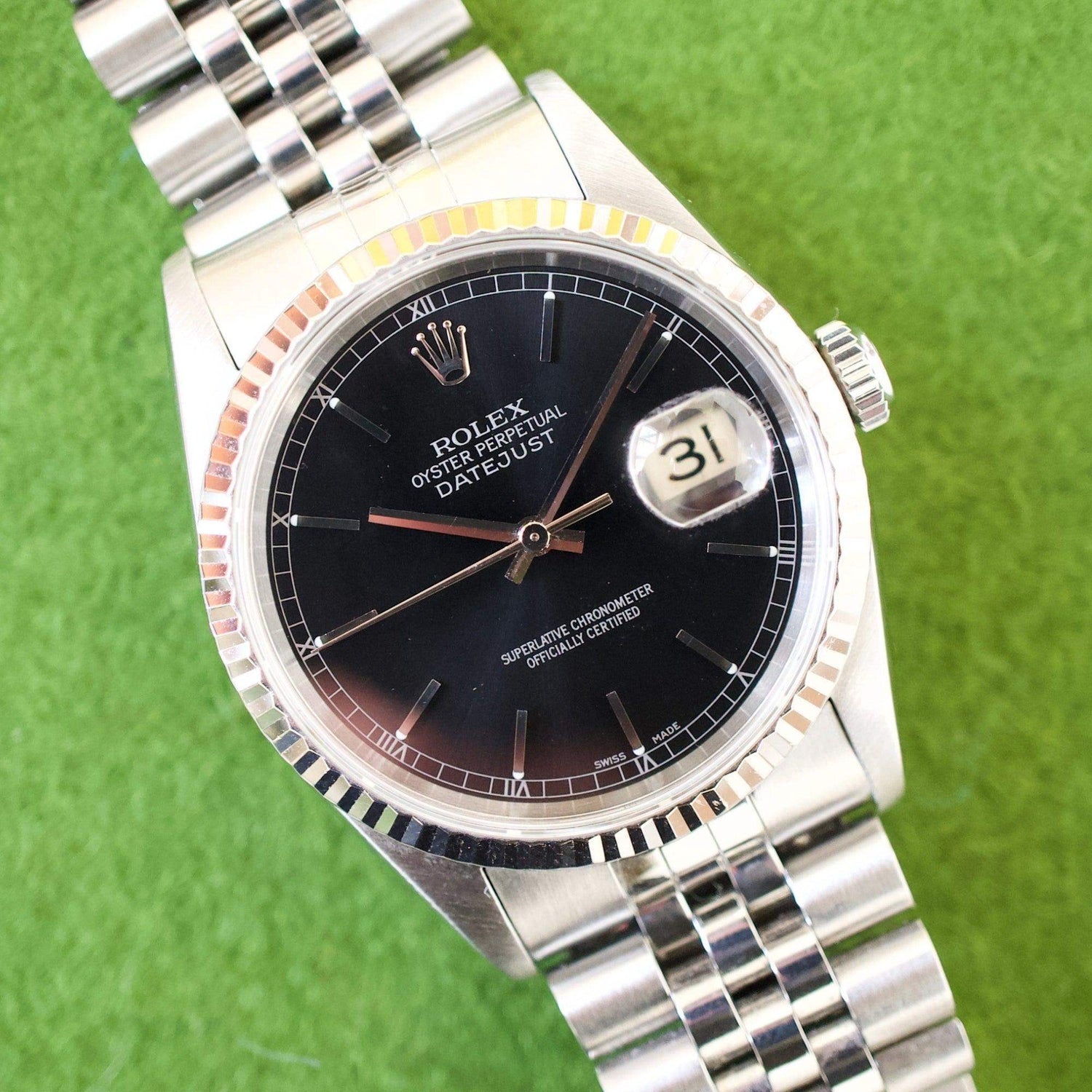 SOLD OUT: Rolex Datejust 16234 36MM Quickset Jubilee Gold Fluted 3135 Black Steel Box 1995 - WearingTime Luxury Watches