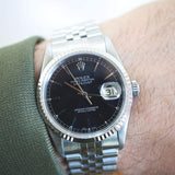 SOLD OUT: Rolex Datejust 16234 36MM Quickset Jubilee Gold Fluted 3135 Black Steel Box 1995