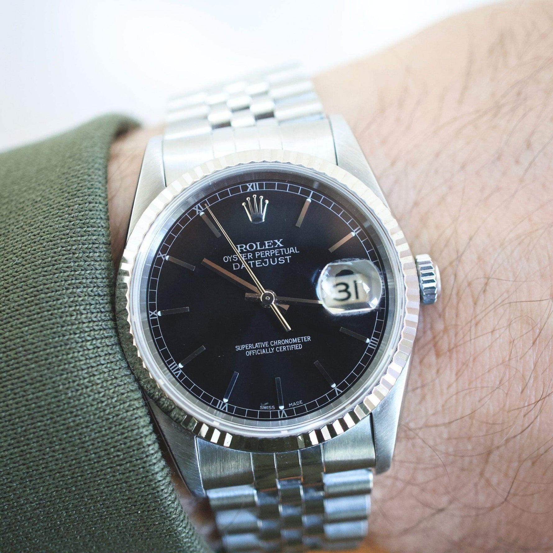 SOLD OUT: Rolex Datejust 16234 36MM Quickset Jubilee Gold Fluted 3135 Black Steel Box 1995 - WearingTime Luxury Watches