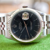 SOLD OUT: Rolex Datejust 16234 36MM Quickset Jubilee Gold Fluted 3135 Black Steel Box 1995