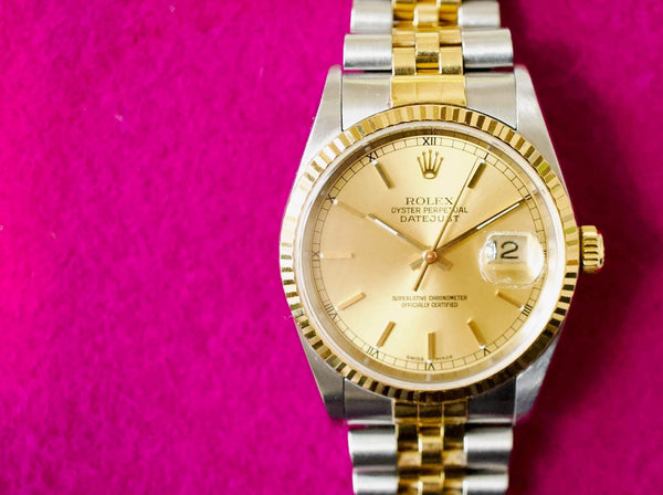 SOLD OUT: Rolex Datejust Two Tone 18K Gold 36MM BOX AND PAPERS 2002 16233 Jubilee