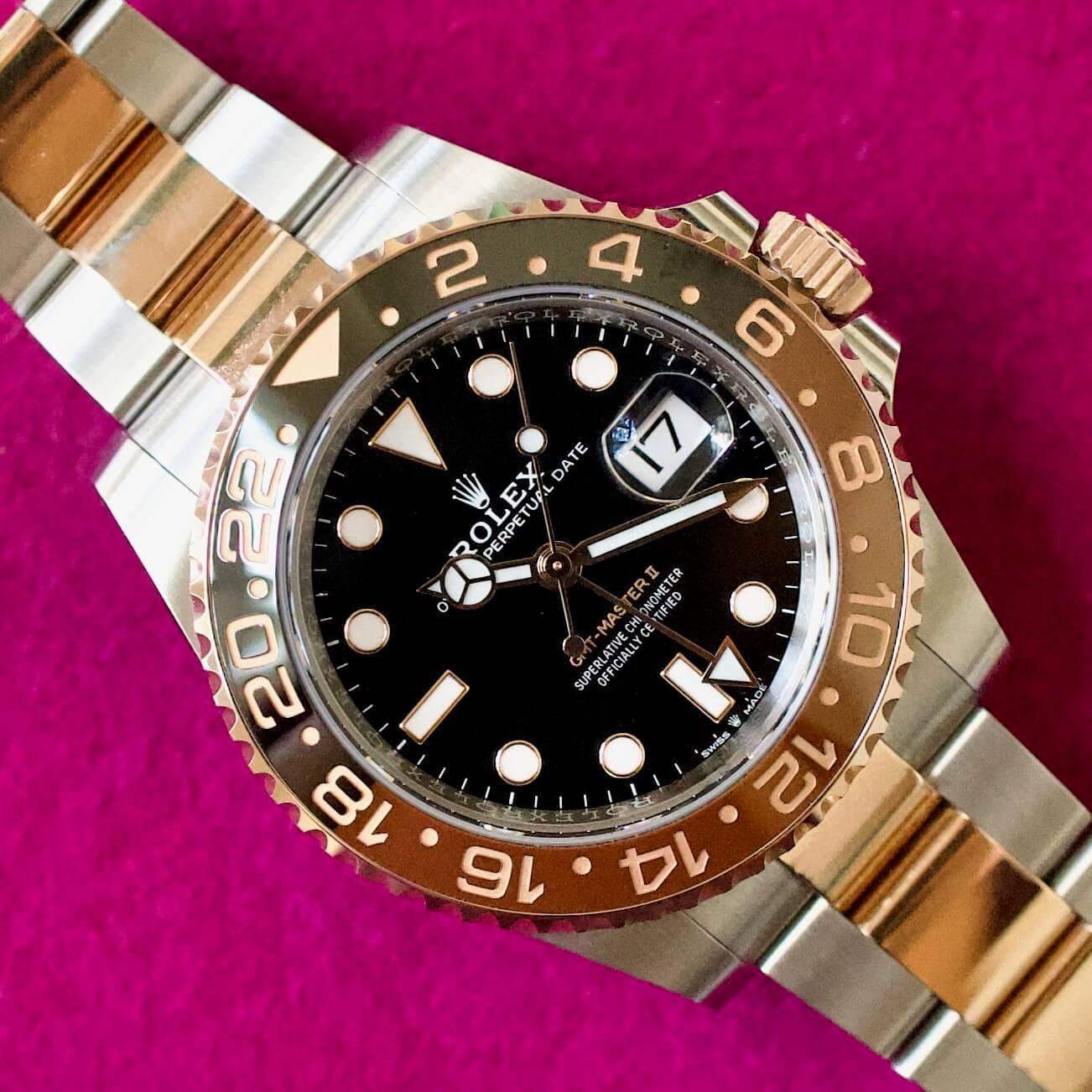 SOLD OUT: Rolex GMT-Master II ROOT BEER Two Tone 18K Gold and Steel 2022 Box and Papers CERAMIC - WearingTime Luxury Watches