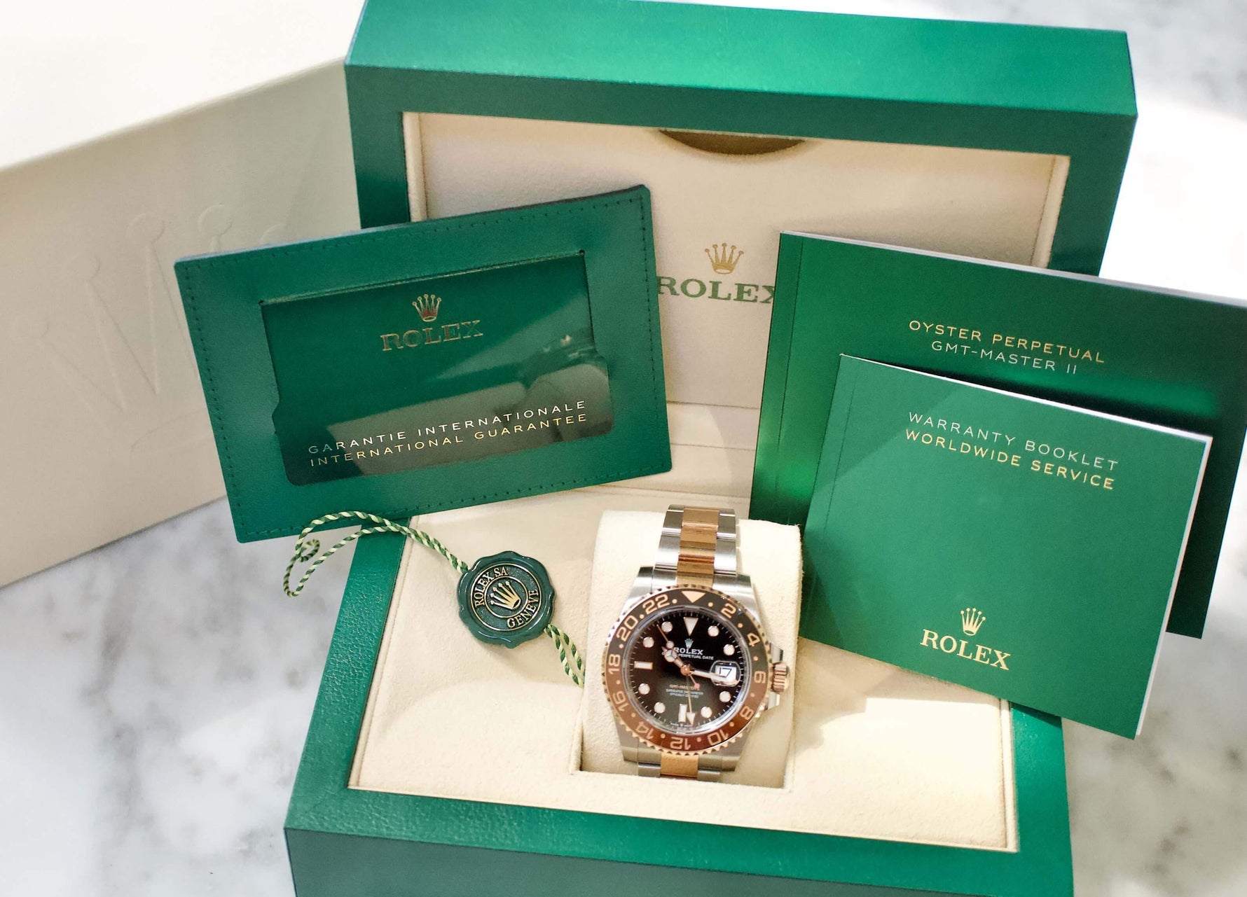 SOLD OUT: Rolex GMT-Master II ROOT BEER Two Tone 18K Gold and Steel 2022 Box and Papers CERAMIC - WearingTime Luxury Watches