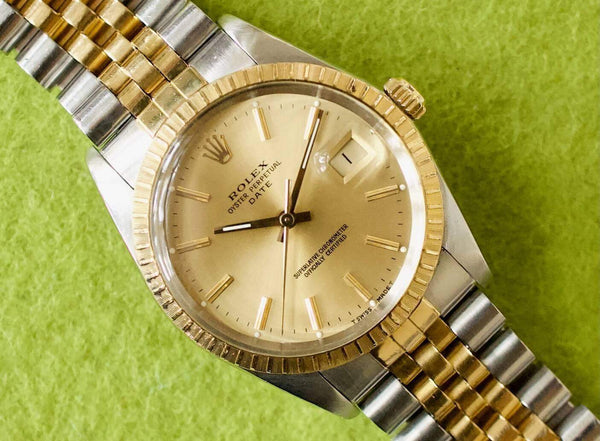 SOLD OUT: Rolex Oyster Perpetual DATE 34MM Jubilee Two Tone 18K Box and Papers 15053 Auto