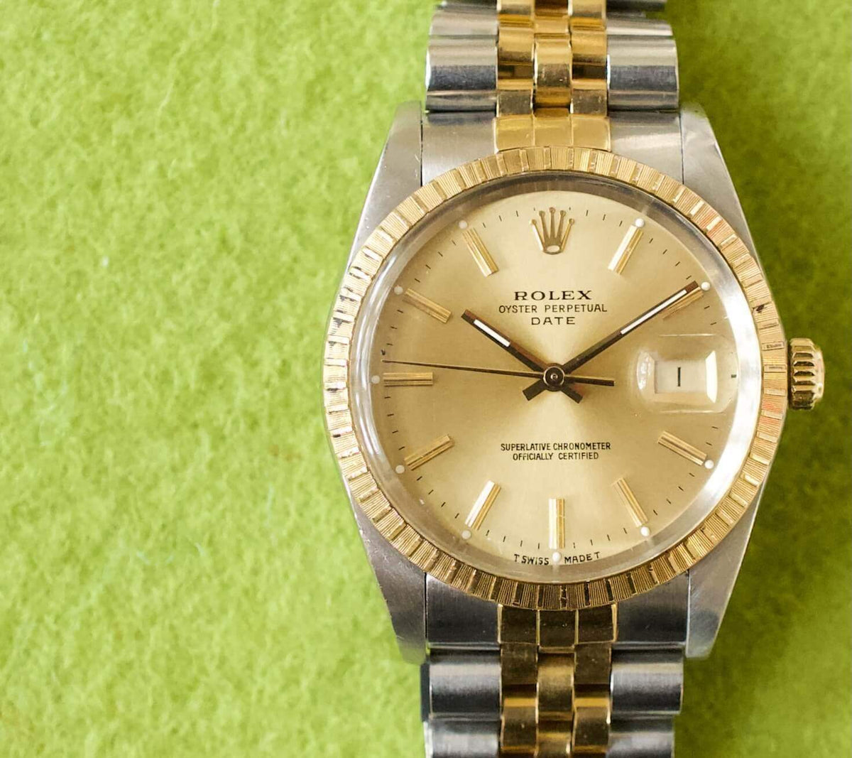 SOLD OUT: Rolex Oyster Perpetual DATE 34MM Jubilee Two Tone 18K Box and Papers 15053 Auto - WearingTime Luxury Watches