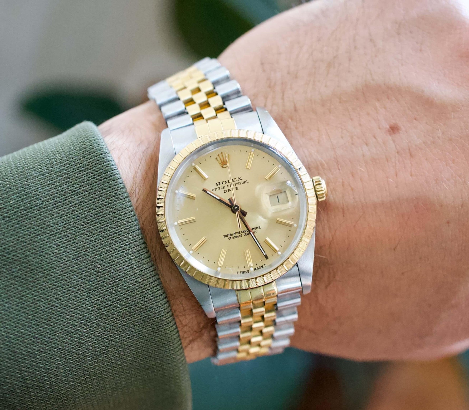 SOLD OUT: Rolex Oyster Perpetual DATE 34MM Jubilee Two Tone 18K Box and Papers 15053 Auto - WearingTime Luxury Watches