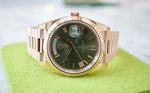 SOLD OUT: Rolex President Day Date 40MM 2023 OLIVE GREEN DIAL FULL SET Box and Papers Rose Gold - WearingTime Luxury Watches