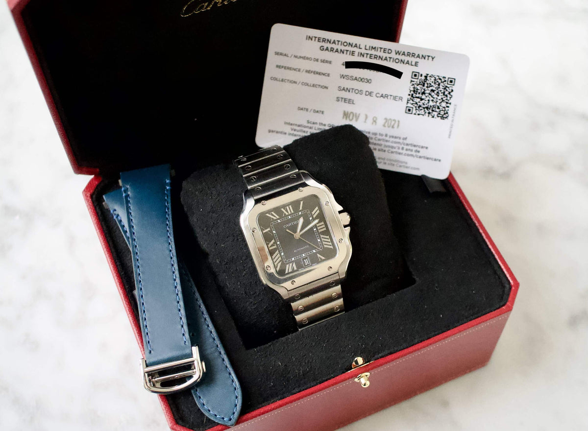 SOLDOUT: Cartier Santos De Cartier Large WSSA0030 39.8MM Automatic Smartlink QuickSwitch BLUE Steel 2021 Papers Factory Warranty - WearingTime Luxury Watches