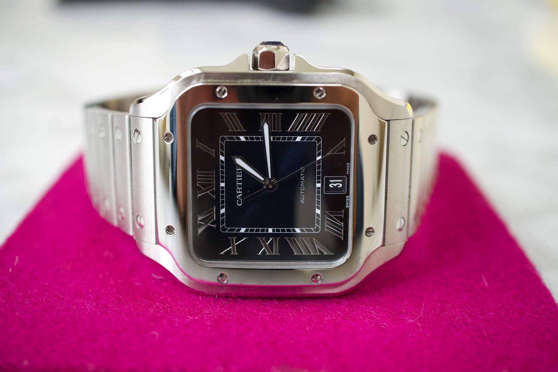 SOLDOUT: Cartier Santos De Cartier Large WSSA0030 39.8MM Automatic Smartlink QuickSwitch BLUE Steel 2021 Papers Factory Warranty - WearingTime Luxury Watches