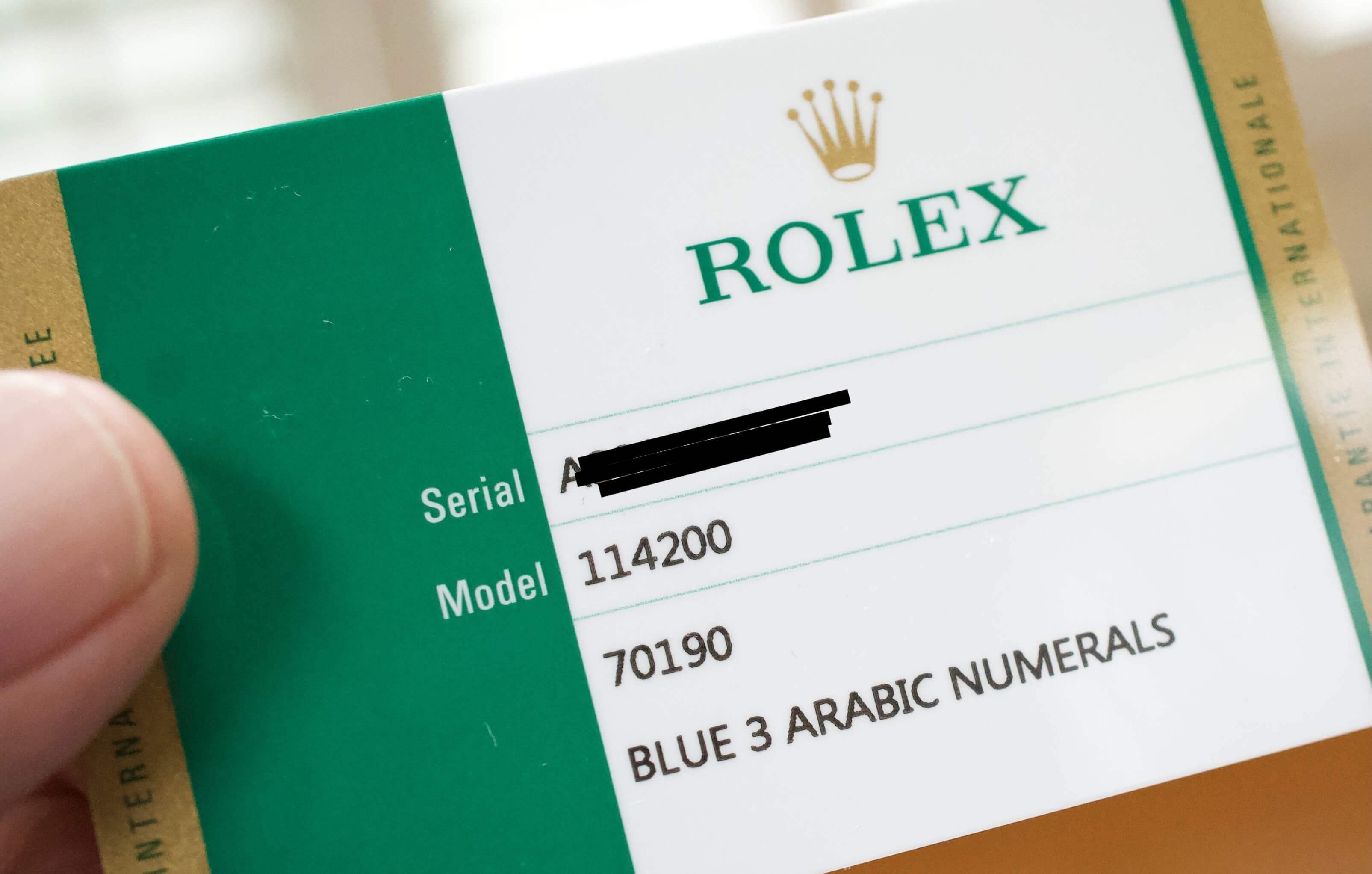 Rolex warranty sales card 2019