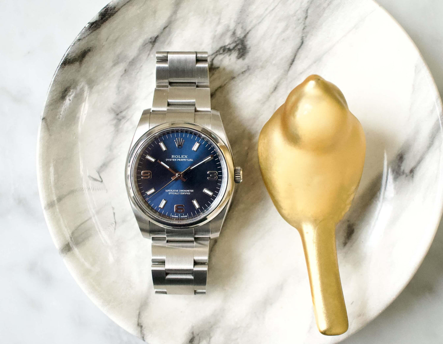 SOLDOUT: Rolex Oyster Perpetual 114200 34MM Blue Dial Oyster Bracelet Box and Papers 2020 - WearingTime Luxury Watches