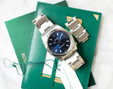 SOLDOUT: Rolex Oyster Perpetual 114200 34MM Blue Dial Oyster Bracelet Box and Papers 2020
