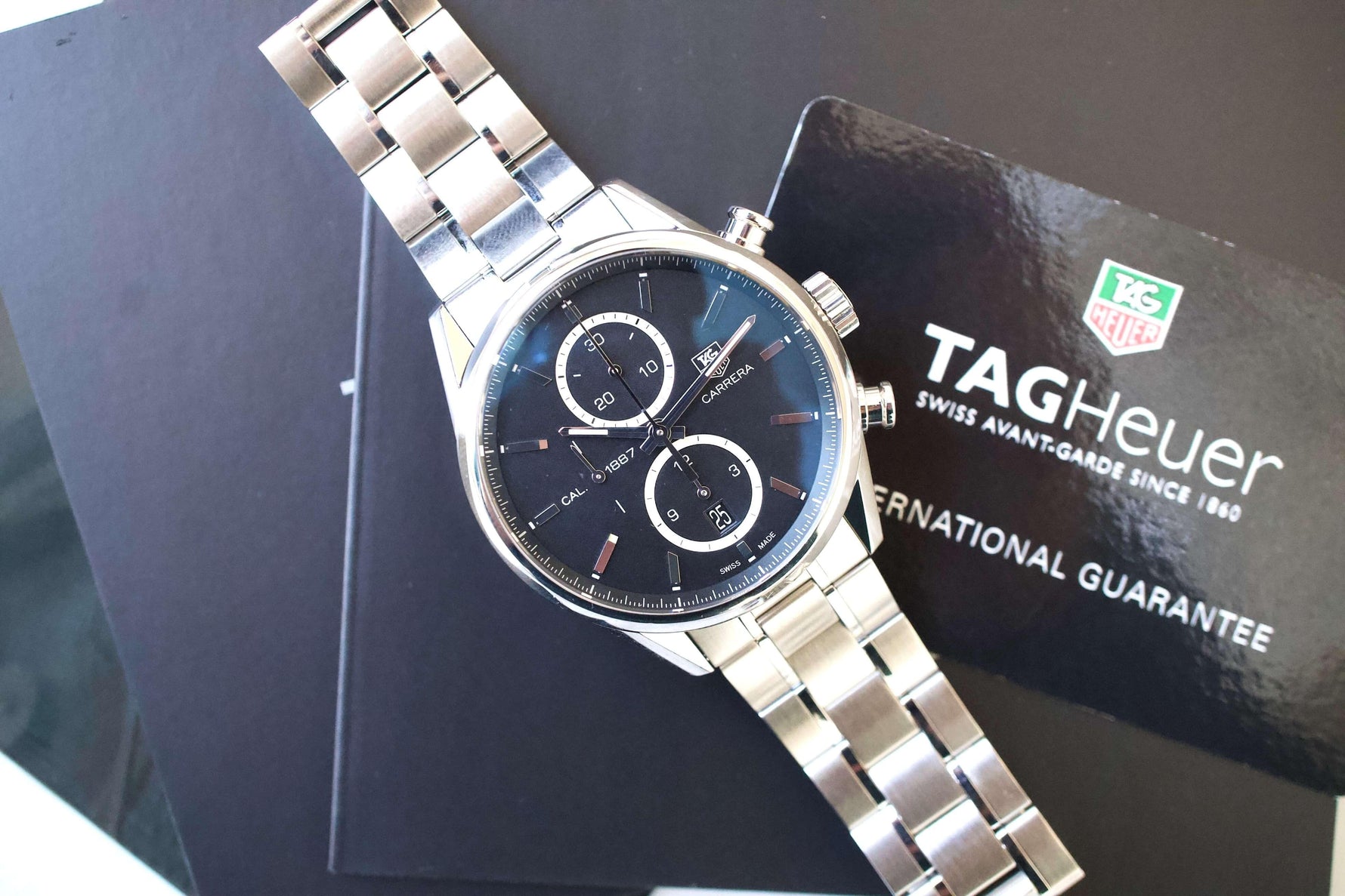 TAG Heuer Carrera Calibre 1887 Chronograph 41MM CAR2110.BA0720 Factory Box Manuals and Warranty Card - WearingTime Luxury Watches