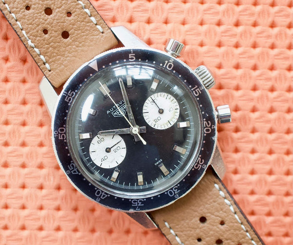SOLDOUT: Heuer Autavia 7763C 40MM Vintage Racing Chronograph Black Steel 1968
