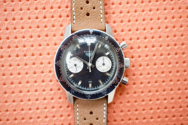 SOLDOUT: Heuer Autavia 7763C 40MM Vintage Racing Chronograph Black Steel 1968