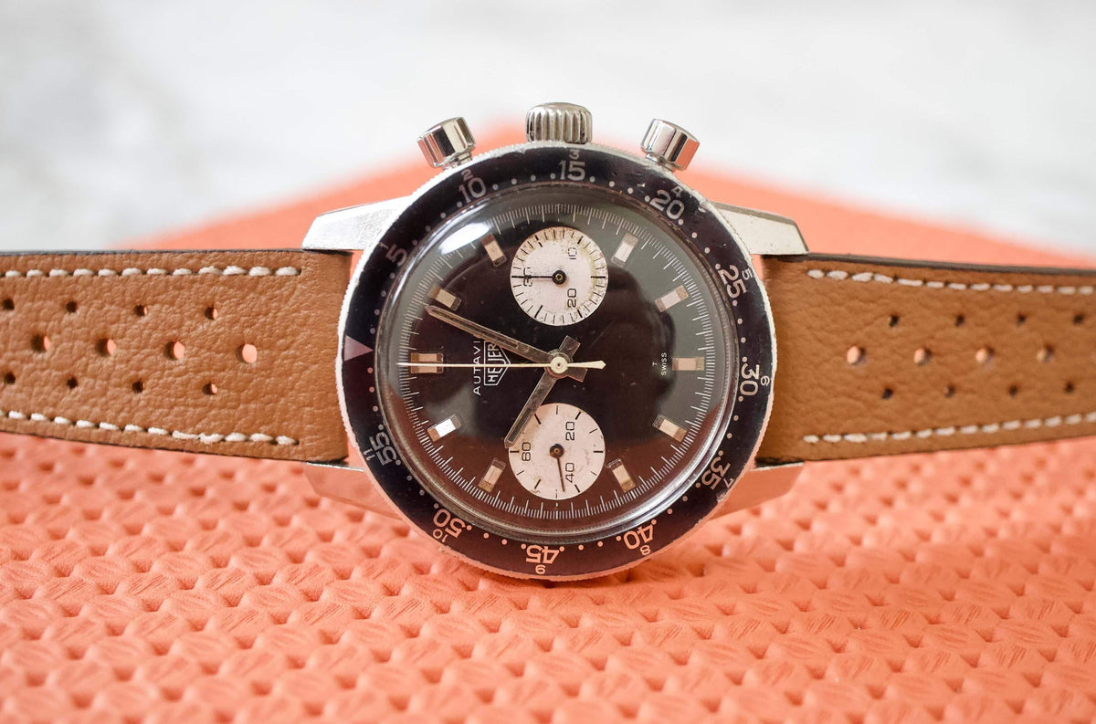 Heuer Autavia 7763C 40MM Vintage Racing Chronograph Black Steel 1968 - WearingTime Luxury Watches