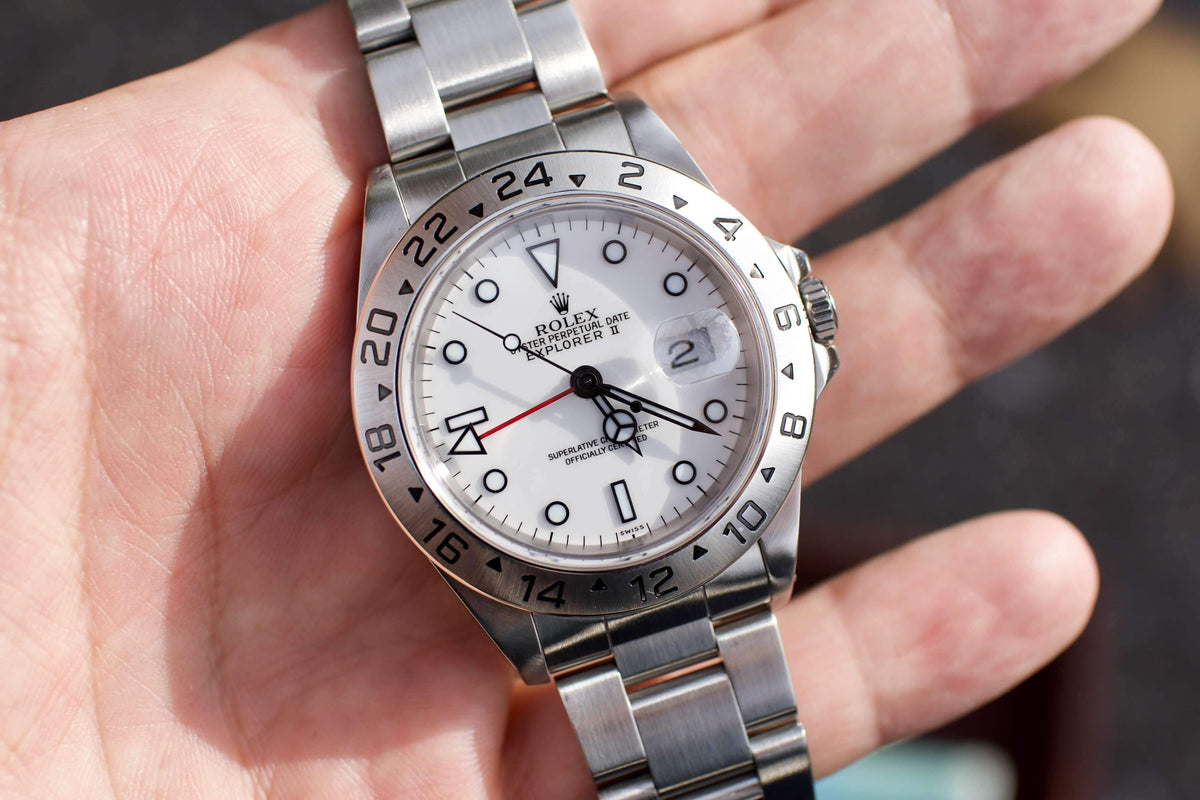 Rolex Explorer II POLAR SWISS ONLY Dial Ref 16570 Box and Papers - WearingTime Luxury Watches