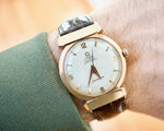 SOLD OUT: 1952 Omega Seamaster 14324 Hooded Lugs 18K Solid Gold 34mm - WearingTime Luxury Watches