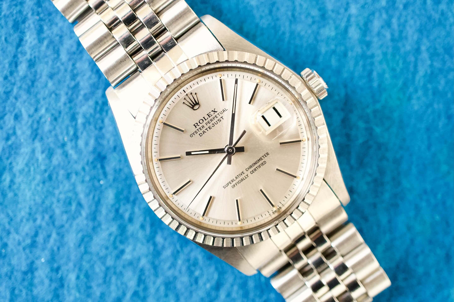 SOLD OUT: 1978 Rolex Vintage Datejust Ref 1603 36mm Engine Turned Bezel Jubilee Bracelet - WearingTime Luxury Watches