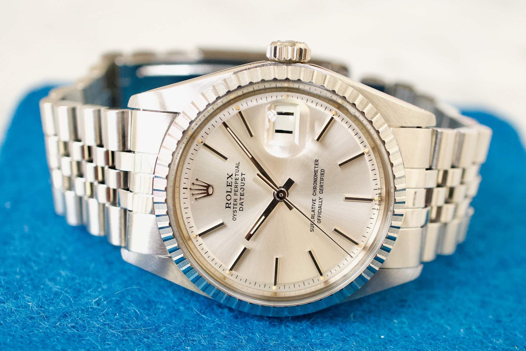 SOLD OUT: 1978 Rolex Vintage Datejust Ref 1603 36mm Engine Turned Bezel Jubilee Bracelet - WearingTime Luxury Watches